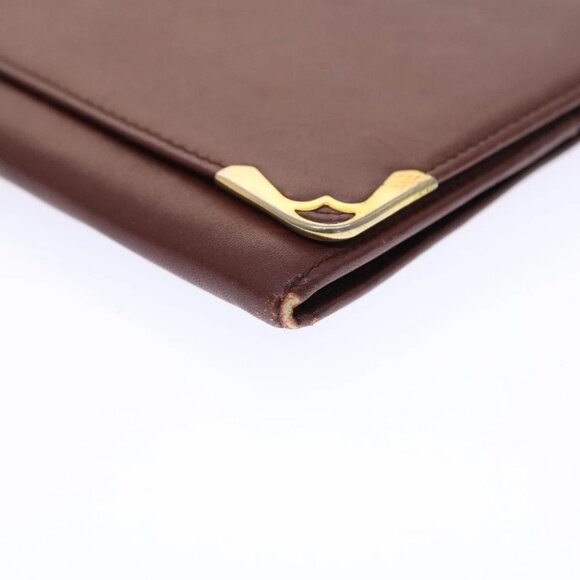 CARTIER Clutch Bag Leather Wine Red Auth 50447 - Picture 15 of 16